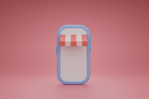 3d render blank screen mobile phone on pink background shopping online on phone concept photo