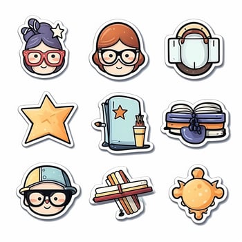 Cartoon back to school badges collection sticker style.. photo