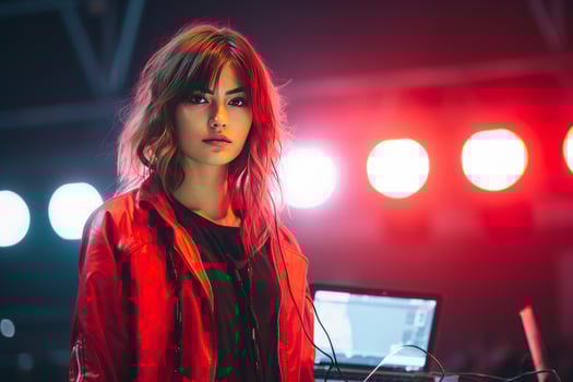 influencer at youtube live, crypto concept, light, minimalistic. photo