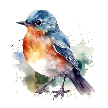 Watercolor illustration of a bird. Simple, forest, cute bird, sparrow. For creating posters, stickers, postcards, prints, sublimations. photo