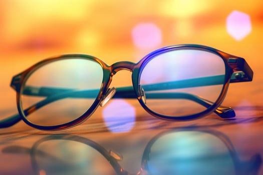 Eyeglasses with bokeh in the background. Selection of glasses for vision concept. photo
