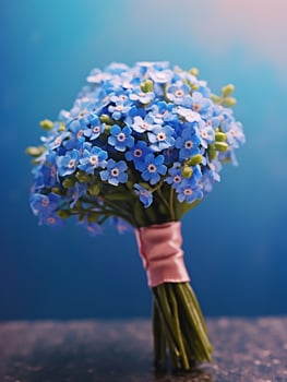 Forget me not flower wedding bouquet blurred background. photo