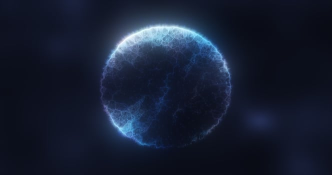 Abstract transparent energy sphere round glowing magical digital futuristic space background photo