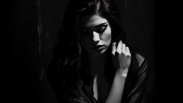 Mental Illness ,Sad woman Lonely and Vulnerable ,Emotional woman Trauma and Anxiety symptoms. photo