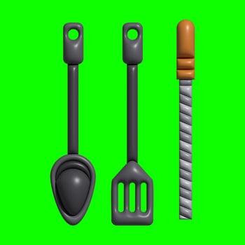 3D Kitchen Set Elements Assets with Greenscreen Background photo
