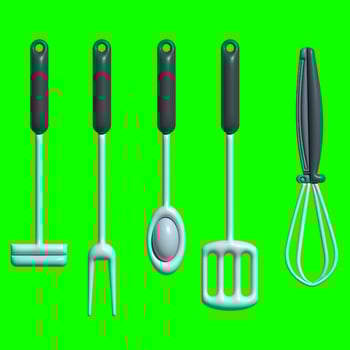 3D Kitchen Set Elements Assets with Greenscreen Background photo