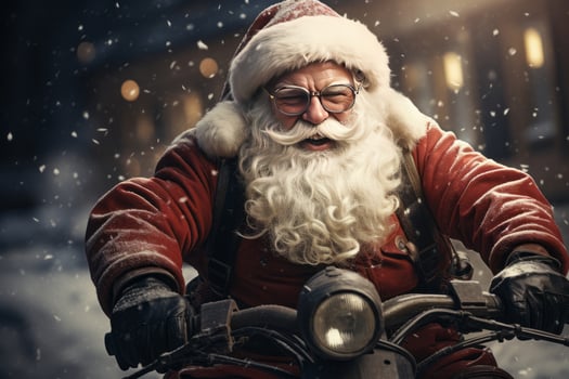 Santa Claus driving red sports car on Christmas day's, delivering presents.. photo
