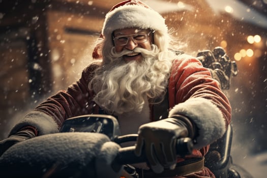 Santa Claus driving red sports car on Christmas day's, delivering presents.. photo