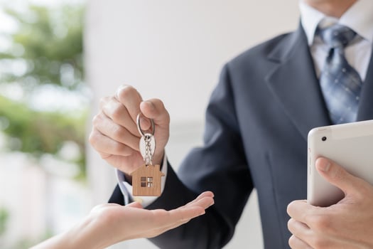 lease, rental and selling home. Dealership manager smile handshake to the new homeowner. rent house, Sales, loan credit financial, insurance, Seller, dealer, installment photo