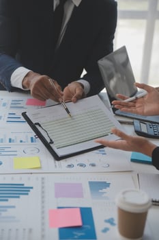 Entrepreneurs and business people conference in modern meeting room, happy multiracial coworkers have fun cooperating working together at office meeting, asian teamwork concept photo
