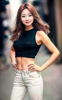 happy pretty asian woman at the street, photo