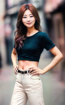 happy pretty asian woman at the street, photo