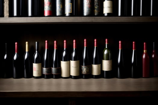 A Number Of Bottles Of Wine On A Shelf. photo