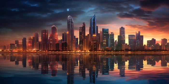 Captivating Urban City Skyline building and clouds Background. photo