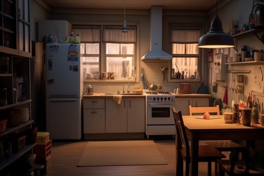 Modern kitchen interior design in apartment or house with furniture. Luxury kitchen home scandinavian concept by photo