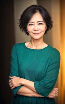 happy pretty middle aged old asian woman at the street, photo
