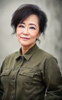 happy pretty middle aged old asian woman at the street, photo