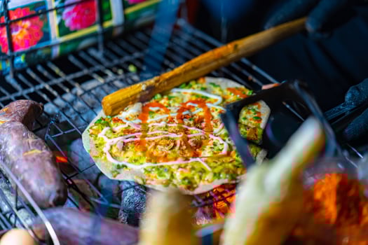 Close up of Banh Trang Nuong Or local vietnam pizza is a popular street food for tourist and people in Da Lat, Vietnam photo