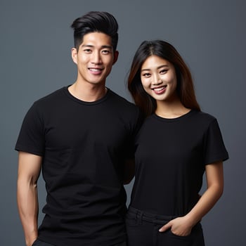 Illustration of a fashion portrait with plain t-shirt mockup, photo