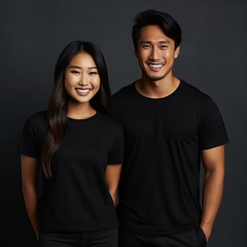 Illustration of a fashion portrait with plain t-shirt mockup, photo