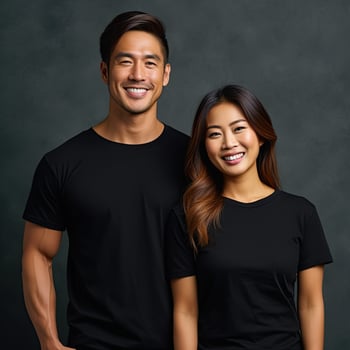 Illustration of a fashion portrait with plain t-shirt mockup, photo