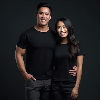 Illustration of a fashion portrait with plain t-shirt mockup, photo