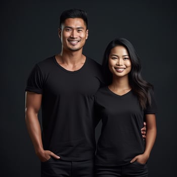 Illustration of a fashion portrait with plain t-shirt mockup, photo