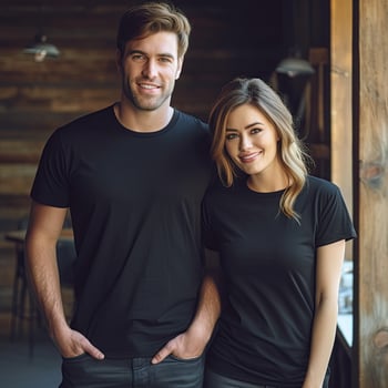 Illustration of a fashion portrait with plain t-shirt mockup, photo