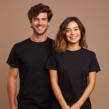 Illustration of a fashion portrait with plain t-shirt mockup, photo