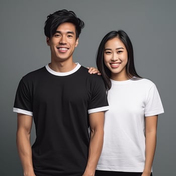 Illustration of a fashion portrait with plain t-shirt mockup, photo