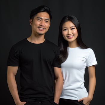 Illustration of a fashion portrait with plain t-shirt mockup, photo