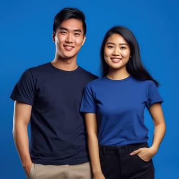 Illustration of a fashion portrait with plain t-shirt mockup, photo
