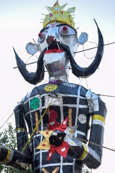 Ravnans being ignited during Dussera festival at ramleela ground in Delhi, India, Big statue of Ravana to get fire during the Fair of Dussera to celebrate the victory of truth by Lord Rama photo