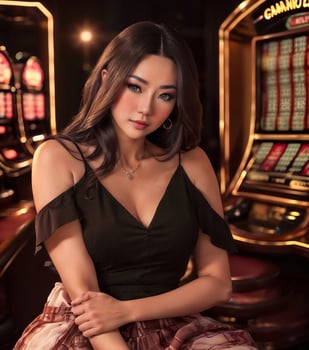 pretty young asian woman at gambling casino lounge, photo
