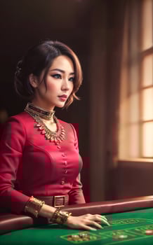 pretty young asian woman at gambling casino lounge, photo