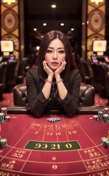 pretty young asian woman at gambling casino lounge, photo