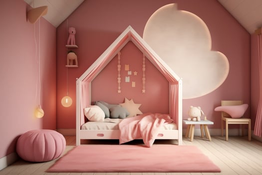 Modern child bedroom interior design in house with decoration children. Colorful children bedroom concept by photo