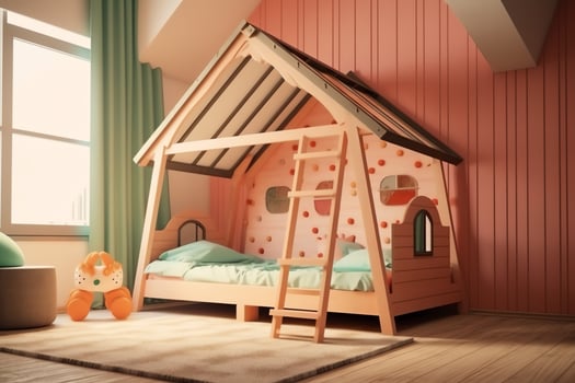 Modern child bedroom interior design in house with decoration children. Colorful children bedroom concept by photo