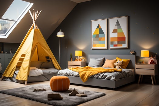 Modern child bedroom interior design in house with decoration children. Colorful children bedroom photo