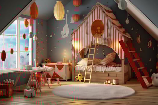 Modern child bedroom interior design in house with decoration children. Colorful children bedroom concept by photo