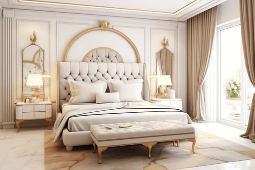 Modern bedroom interior design in apartment or house with furniture. Luxury bedroom scandinavian concept by photo