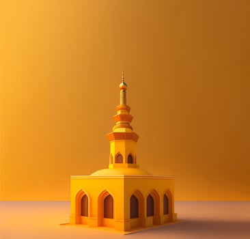 Mosque building realistic 3d design with yellow gradientt background. Luxury gold palace, Muslim Arabic mosque.  illustration for social media post.card.banner.print.greeting.happy islamic new year photo