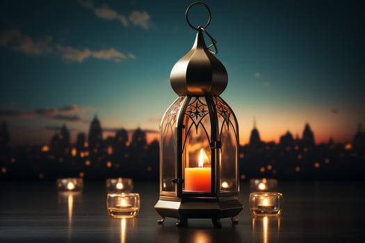 Eid mubarak and ramadan kareem greetings with islamic lantern and mosque. Eid al fitr background. Eid al fitr background of window concept by photo
