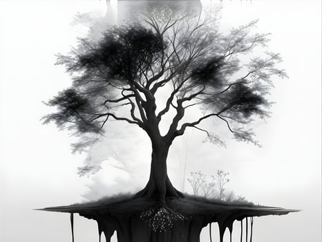 Abstract artistic background with tree of life in black and whiteAi photo