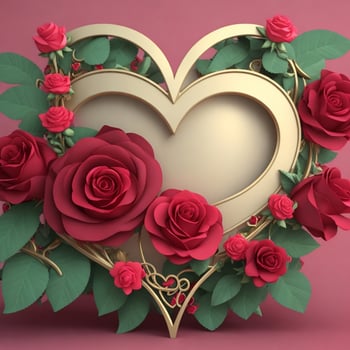 Gold frame color heart made of flowers isolated on the background. . photo