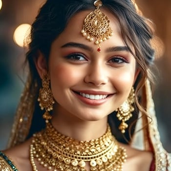 Indian girl with a beautiful face in a saree and jewelry photo