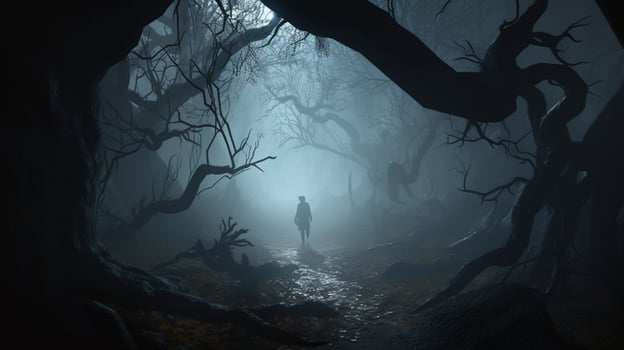 3d halloween background with men in jungle photo