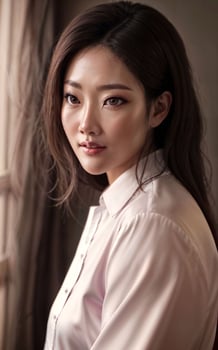 beautiful asian woman at comfort bedroom, photo