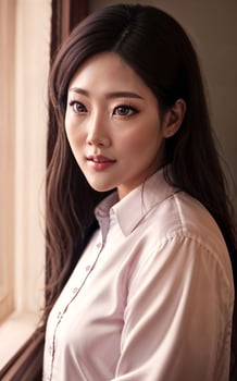 beautiful asian woman at comfort bedroom, photo