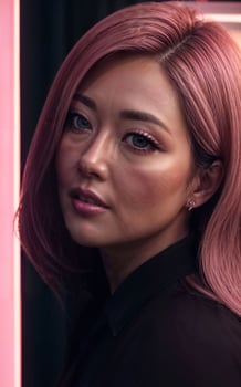 beautiful asian woman with colorful neon night light, photo